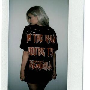 Kylie Jenner I’m the Kylie You’re the Kendall distressed short sleeve top